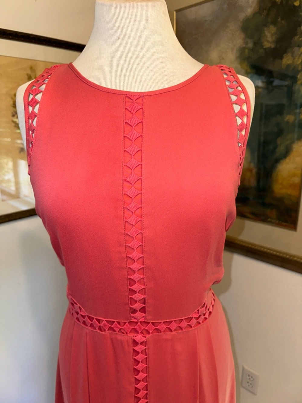 Ann Taylor Women's Sleeveless Coral A-Line Dress Size 10 - Picture 3 of 14